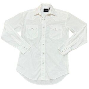 Wrangler Pearl Snap Button Shirt Mens Size S White Long Sleeve Dual Chest Pocket